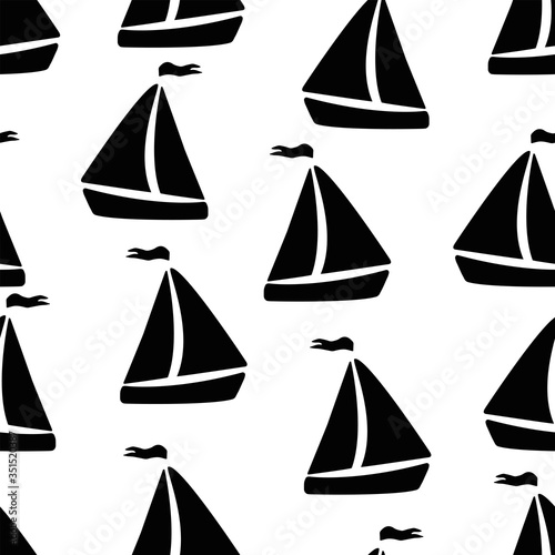 Seamless pattern with sailboats. Vector illustration on a white background. 