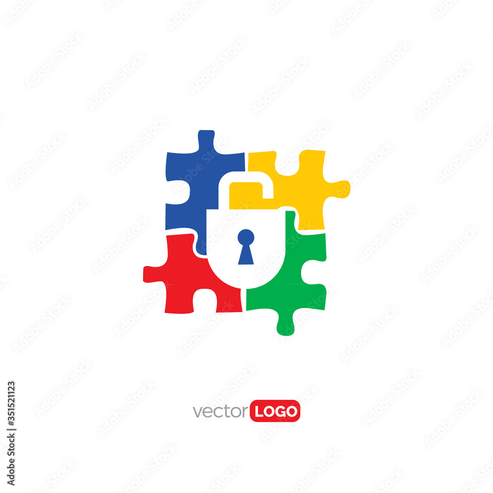 puzzle with unloked padlock, autism Logo Design Vector Template Illustration puzzle with unloked padlock, autism Logo Design Vector Template Illustration
