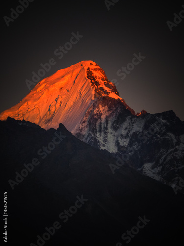 Himalayan peak at sunset from Chitkul, Himachal Pradesh, India