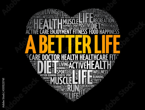 A Better Life heart word cloud, fitness, sport, health concept background