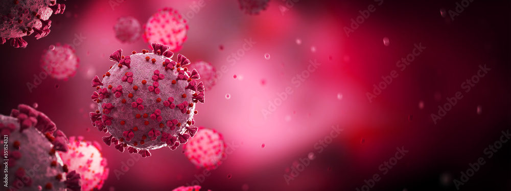 Microscopic close-up of the covid-19 disease. Coronavirus illness spreading in body cell. 2019-nCoV analysis on microscope level 3D rendering Microscopic close-up of the covid-19 disease. Coronavirus illness spreading in body cell. 2019-nCoV analysis on microscope level 3D rendering