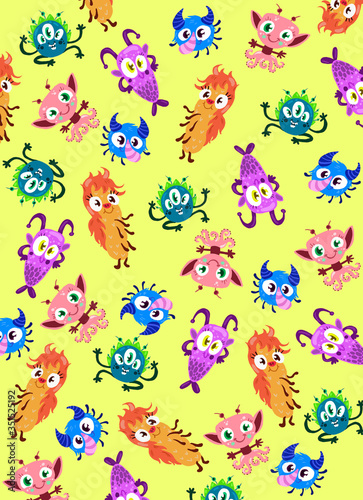 Background colorful illustration pattern with cartoony doddles and charecters 