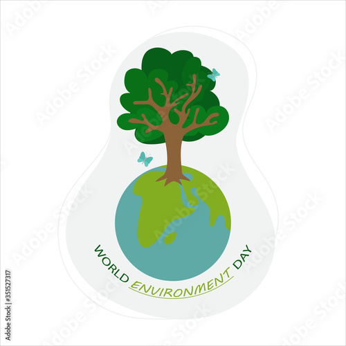Earth Day, Environment Day, Earth Hour, environmental damage concept. Tree and planet earth. The concept of climate change, environmental problems and deforestation.