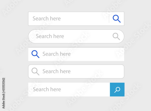 Search bar web fields vector interface design isolated on light gray color, illustrated set of ui search box and button modern element image