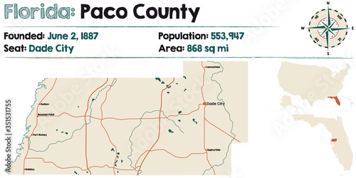 Large and detailed map of Paco county in Florida  USA.