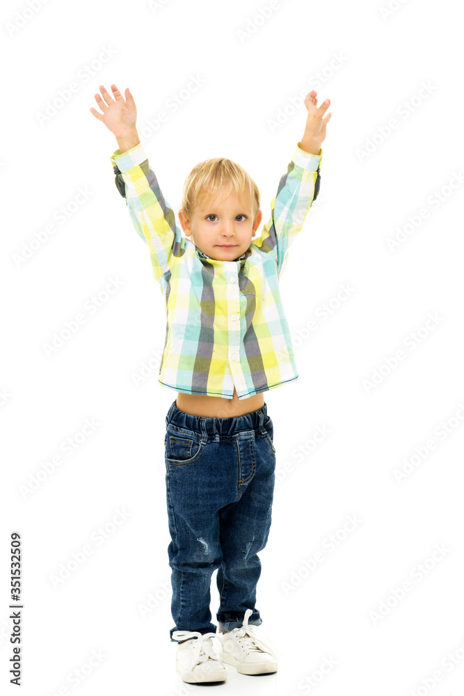 Little boy jumping.The concept of a happy childhood Little boy jumping.The concept of a happy childhood