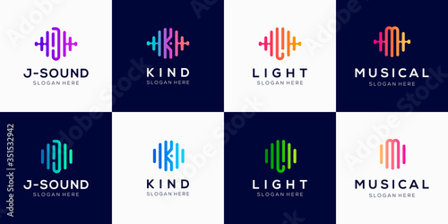 Monogram creative logo design template with pulse element.