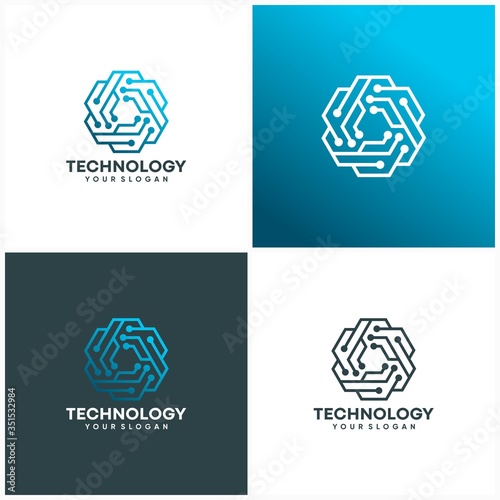 Modern Hexagon tech logo designs concept vector, Hexa Technology logo template