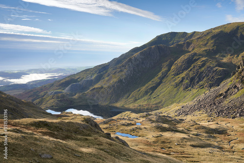Obraz na płótnie Summits of Old Man of Coniston, Brim Fell and Great How above Levers Water near Coniston on a sunny day in the Lake District. w salonie