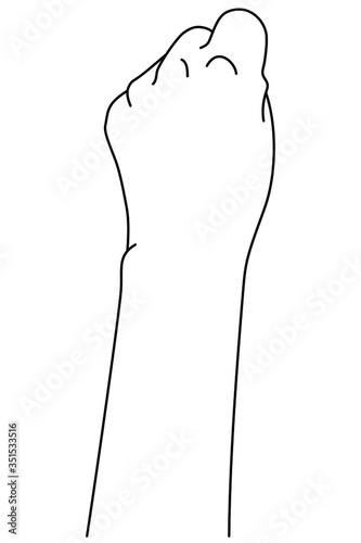 
Hand gesture in form of clenched fist. Concept of showing disobedience and solidarity in sign language. Vector illustration in outline style isolated on white background. 