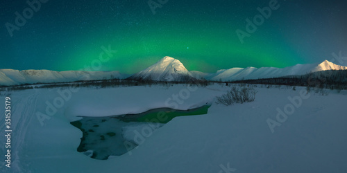 Northern Lights Night,Panoramic picture. 