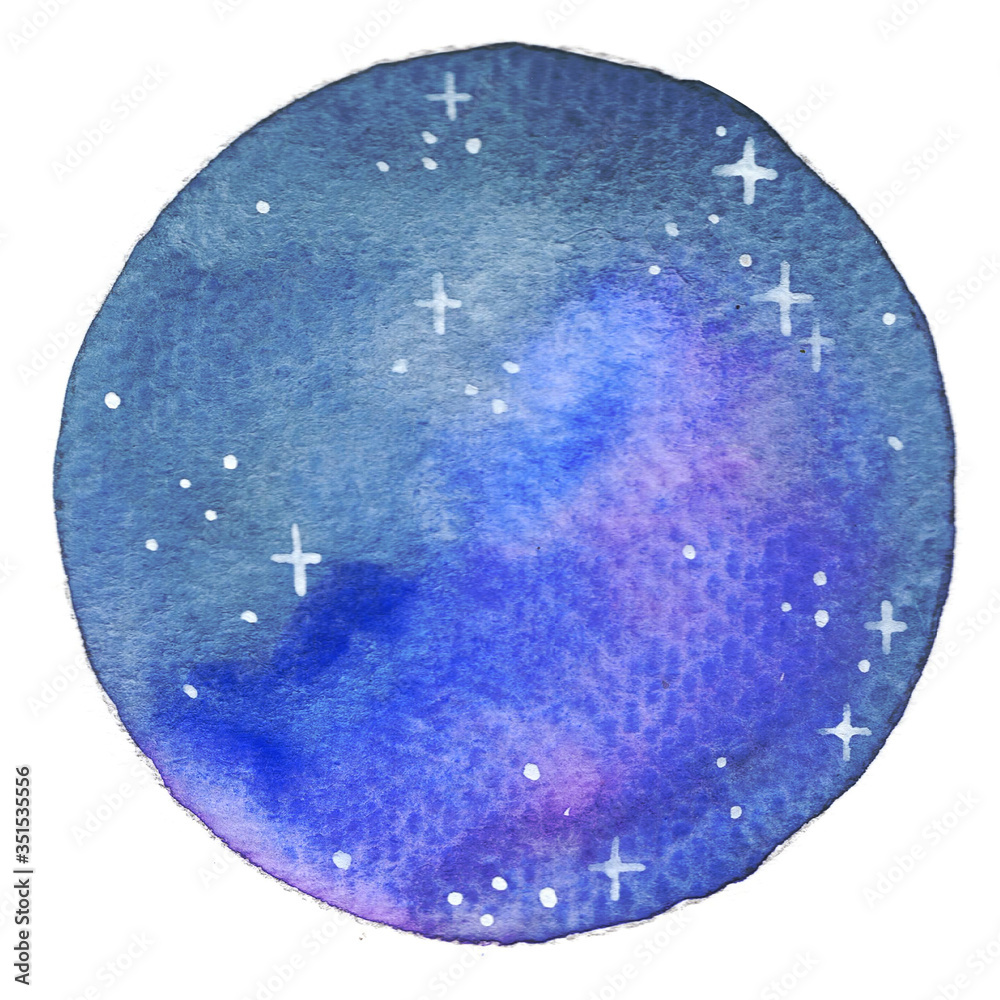Night sky with glitter star circle shape frame watercolor background. Night sky with glitter star circle shape frame watercolor background.