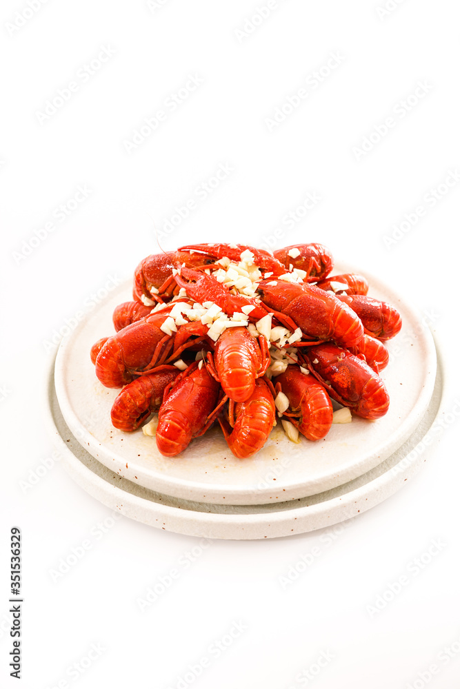 Chinese food with minced garlic and crawfish Chinese food with minced garlic and crawfish