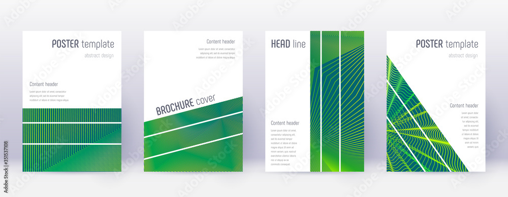 Geometric brochure design template set. Green abst