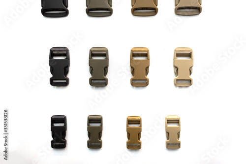 assorted plastic buckles isolated on white background