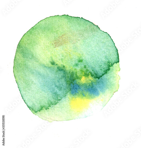 Mixing colors. Watercolor. Wet drawing in paper. Colorful image isolated on white background. Creative template for graphic design. Hand made artwork. 