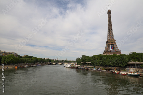 View of the Eiffel Tower from a bridge in Paris after the end of lockdown