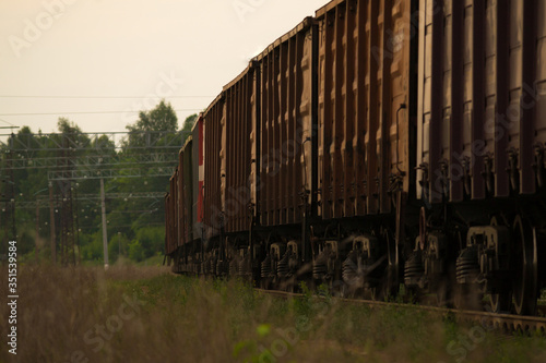 Freight train on the railway in the evening