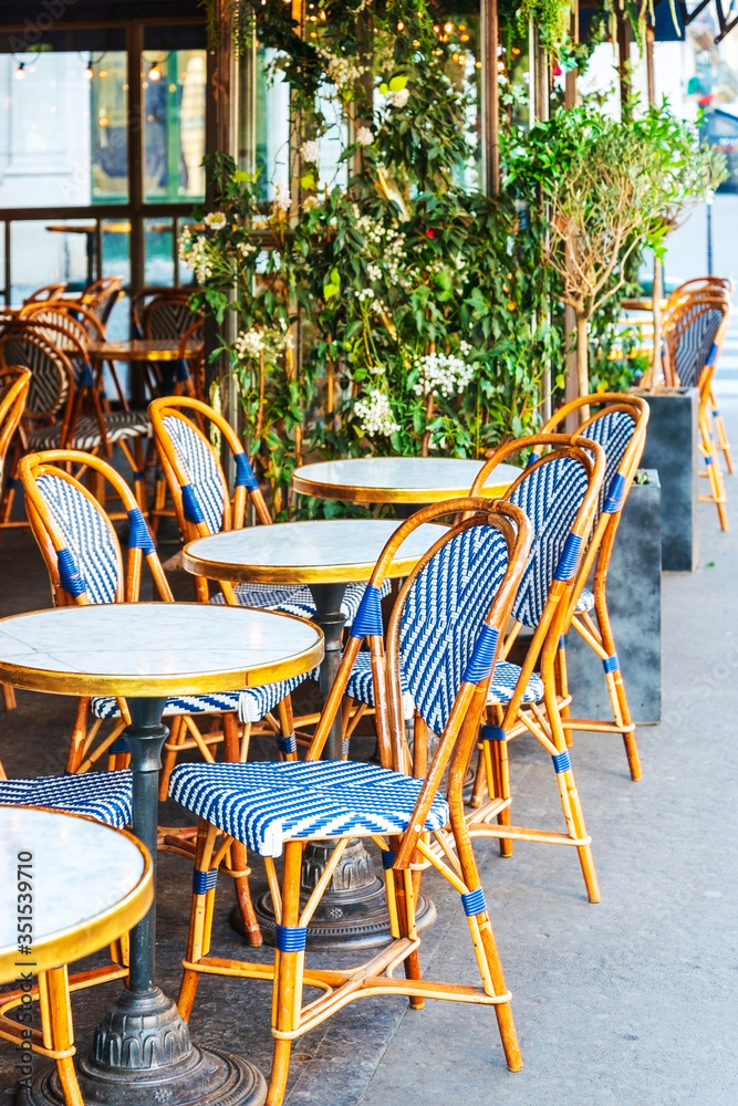 Empty coffee terrace in paris,France