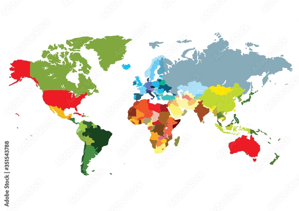 Naklejka premium Mapa świata w kolorowych kolorach
