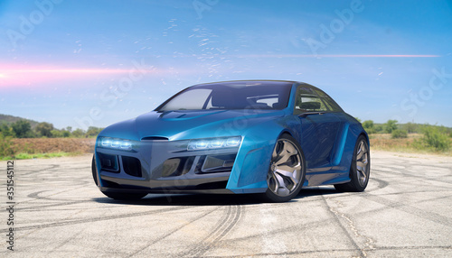3D rendering of a brand-less generic car in studio environment	
