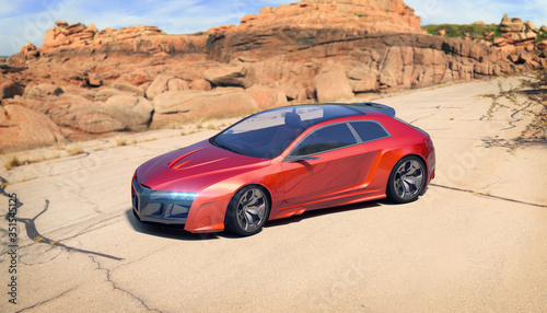 3D rendering of a brand-less generic car in studio environment 