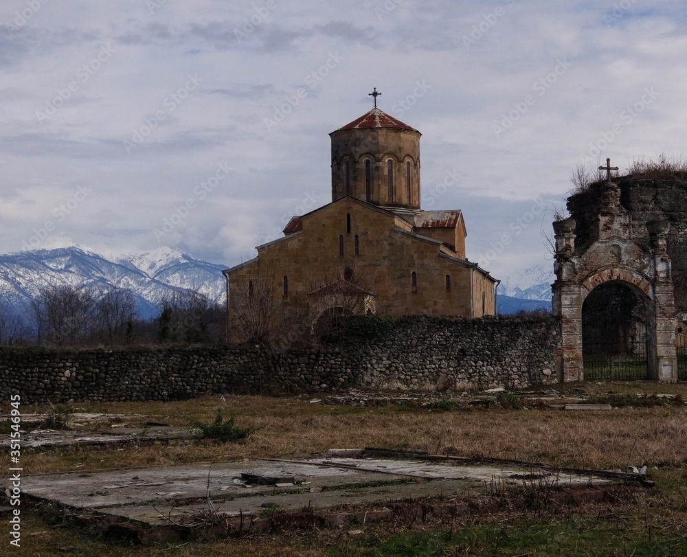 a very old Church in a sparsely populated place on a mountain in Abkhazia