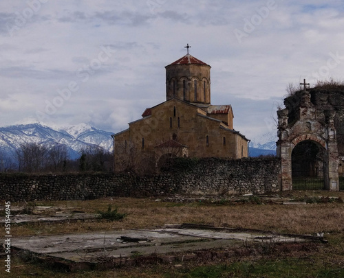 a very old Church in a sparsely populated place on a mountain in Abkhazia