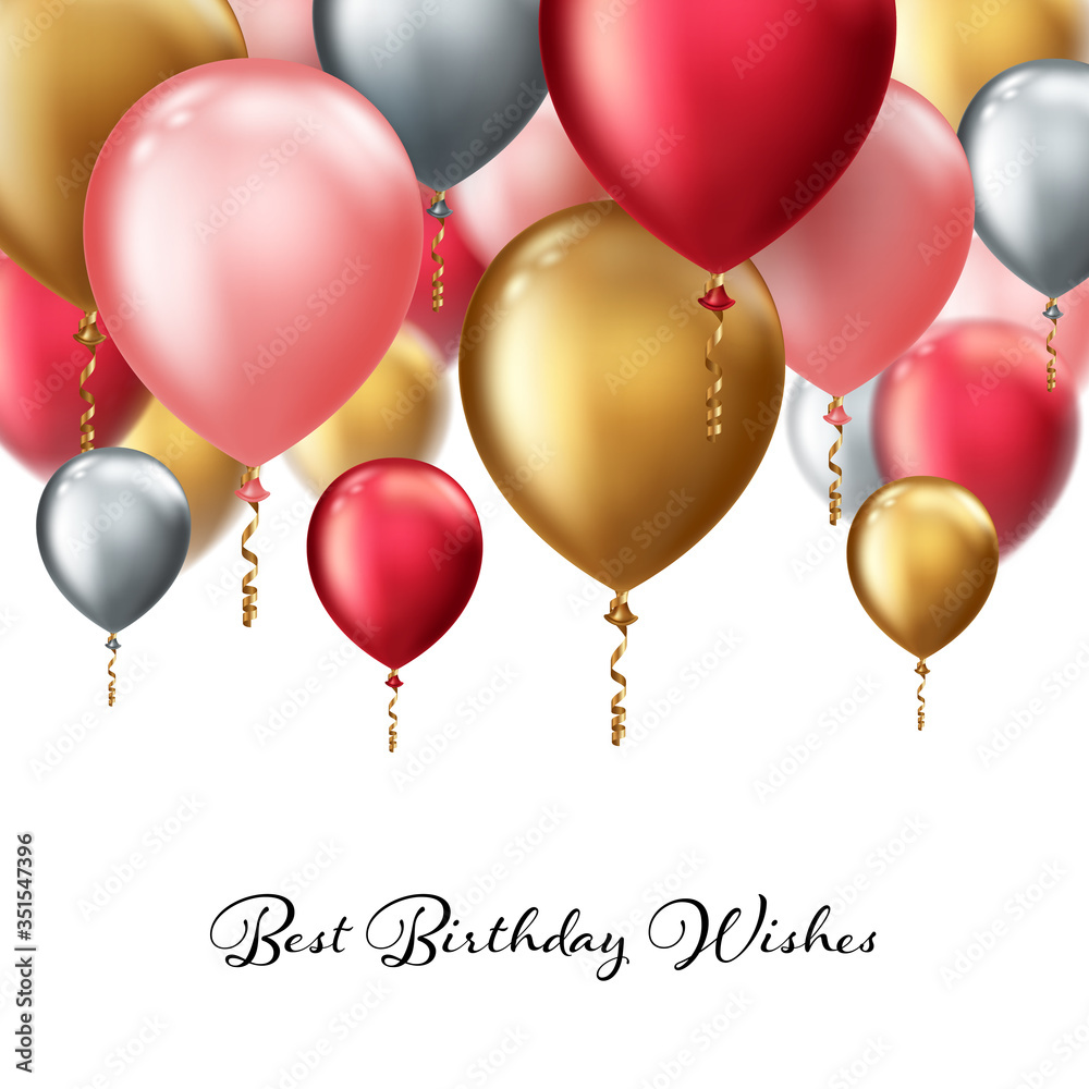 Background with realistic floating balloons. Greeting card or invitation template