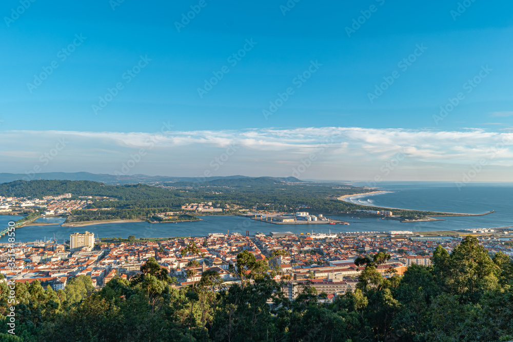 Aerial view of the famous city Viana do Castelo. Is a municipality and seat of the district of Viana do Castelo in the Norte Region of Portugal.