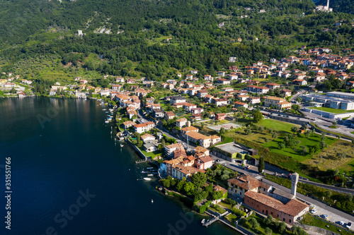 Town of Ossuccio, Como Lake, Italy, aerial view from the lake