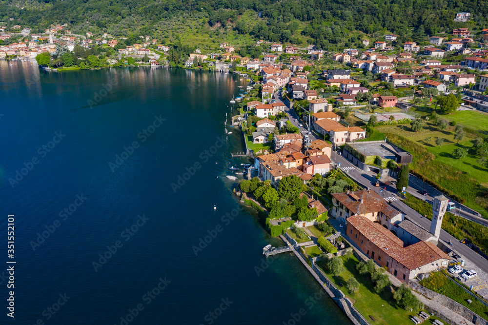 Town of Ossuccio, Como Lake, Italy, aerial view from the lake