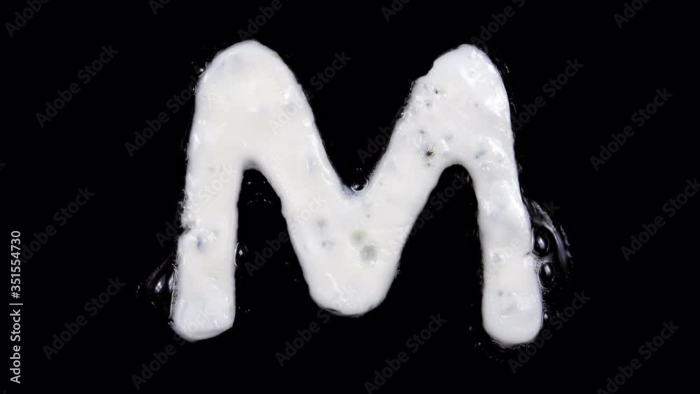 Egg white frying letter M, top view, include two looped 10 seconds duration versions of writing, all English alphabet in portfolio, transparent or black background Egg white frying letter M, top view, include two looped 10 seconds duration versions of writing, all English alphabet in portfolio, transparent or black background