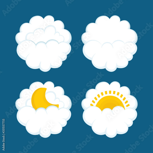 Weather icons. Clouds, sun and moon drawn vector illustrations set. Part of set.