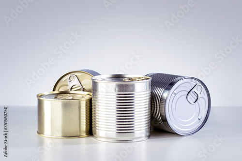 Canned Food. Different types of canned food on the table.