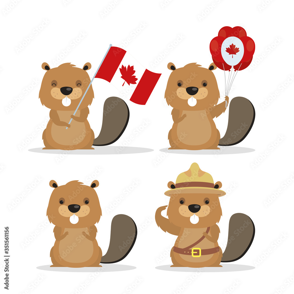 Obraz premium happy canada day with cute beavers