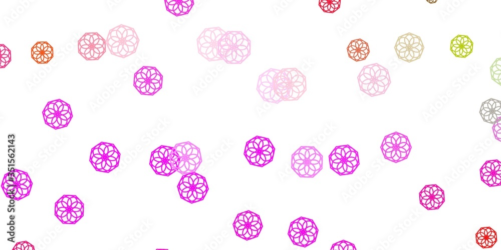 Light Pink, Green vector doodle template with flowers.