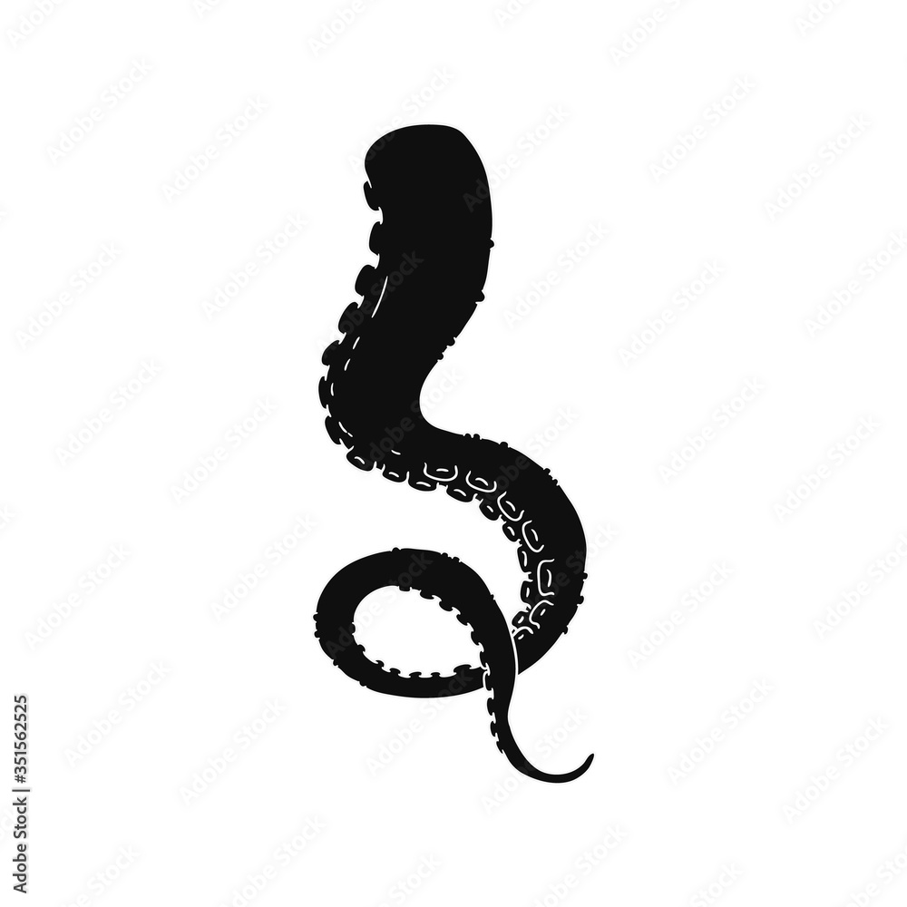 Octopus tentacle black monochrome icon or sign vector illustration isolated. Octopus tentacle black monochrome icon or sign vector illustration isolated.