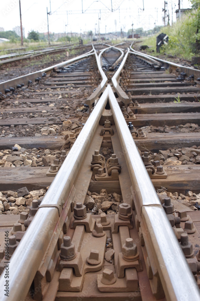 Railroad closeup. rails blurred background Railroad closeup. rails blurred background