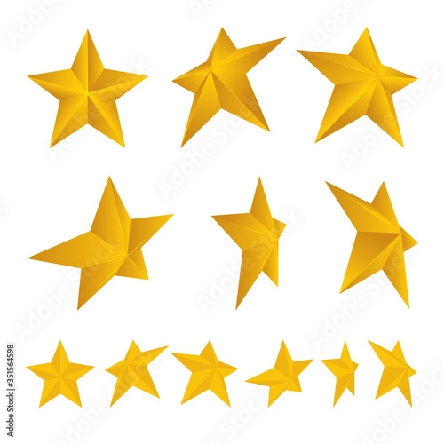 Star. Isometric and flat star vector icons set. Star symbols in different angles. Part of set.