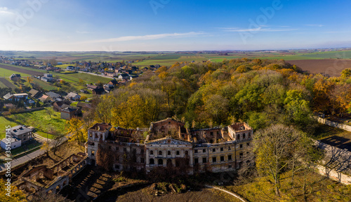 Castle ruin in Slawikau, Poland. Drone photography. photo