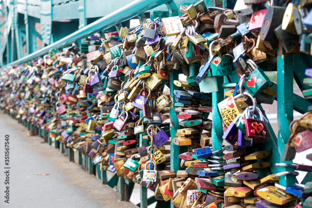 Fototapeta premium Love padlocks on a bridge.