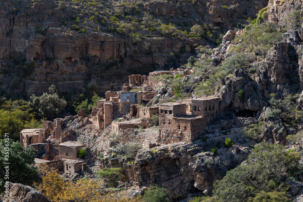 View at ruins of Bani Habib on Sayq plateau of Jabal Akhdar, Oman