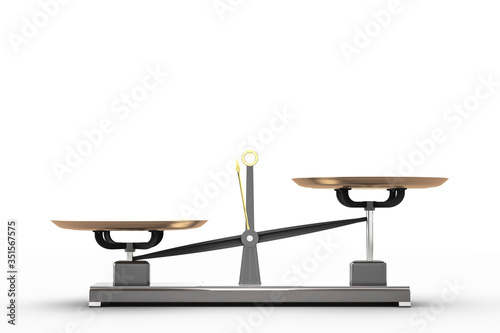 Weight-lifting scale with an imbalance on a white background. Side view. With copyspace. 3d rendering photo