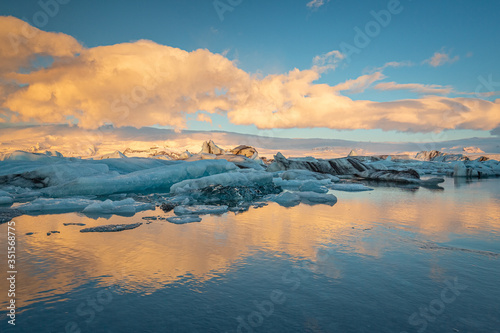 Beautiful sunrise at Jokulsarlon glacier lagoon, Iceland © toranote