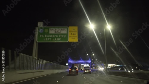 POV driving on highway at night Australia, Melbourne.