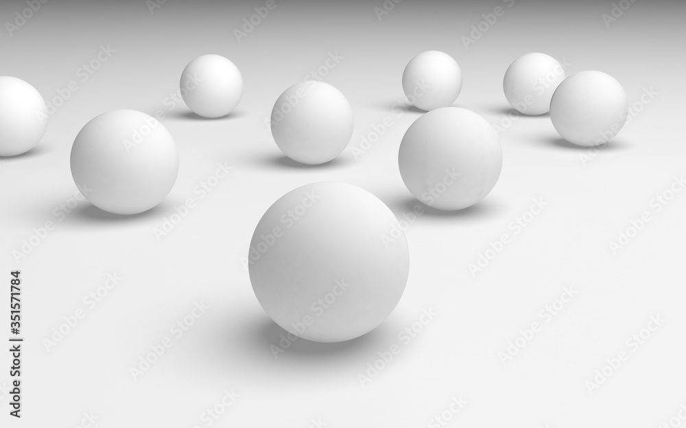 White abstract background. Set of white balls isolated on white backdrop. 3D illustration White abstract background. Set of white balls isolated on white backdrop. 3D illustration