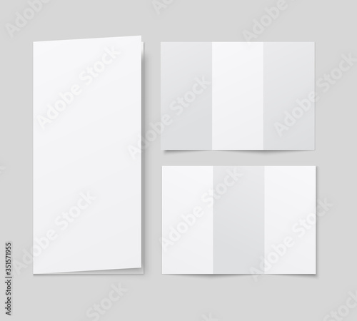 Blank tri fold brochure mock up. Open and closed booklet template.