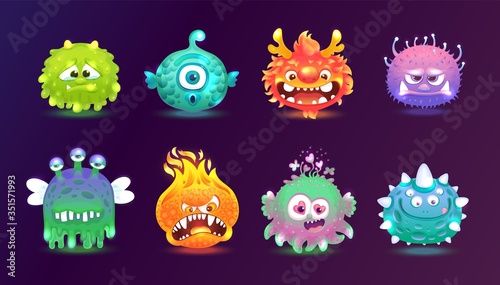 A set of cute and funny monsters with different emotions.