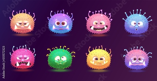Cute round colorful monster set with funny facial expressions
